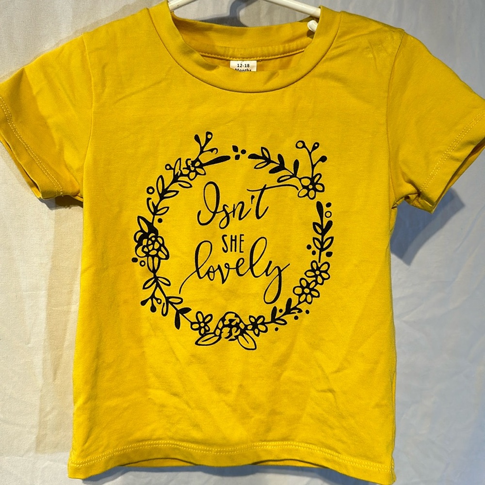 New 12-18mth Toddler short sleeve Tee t-shirt Isn’t She Lovely floral top yellow